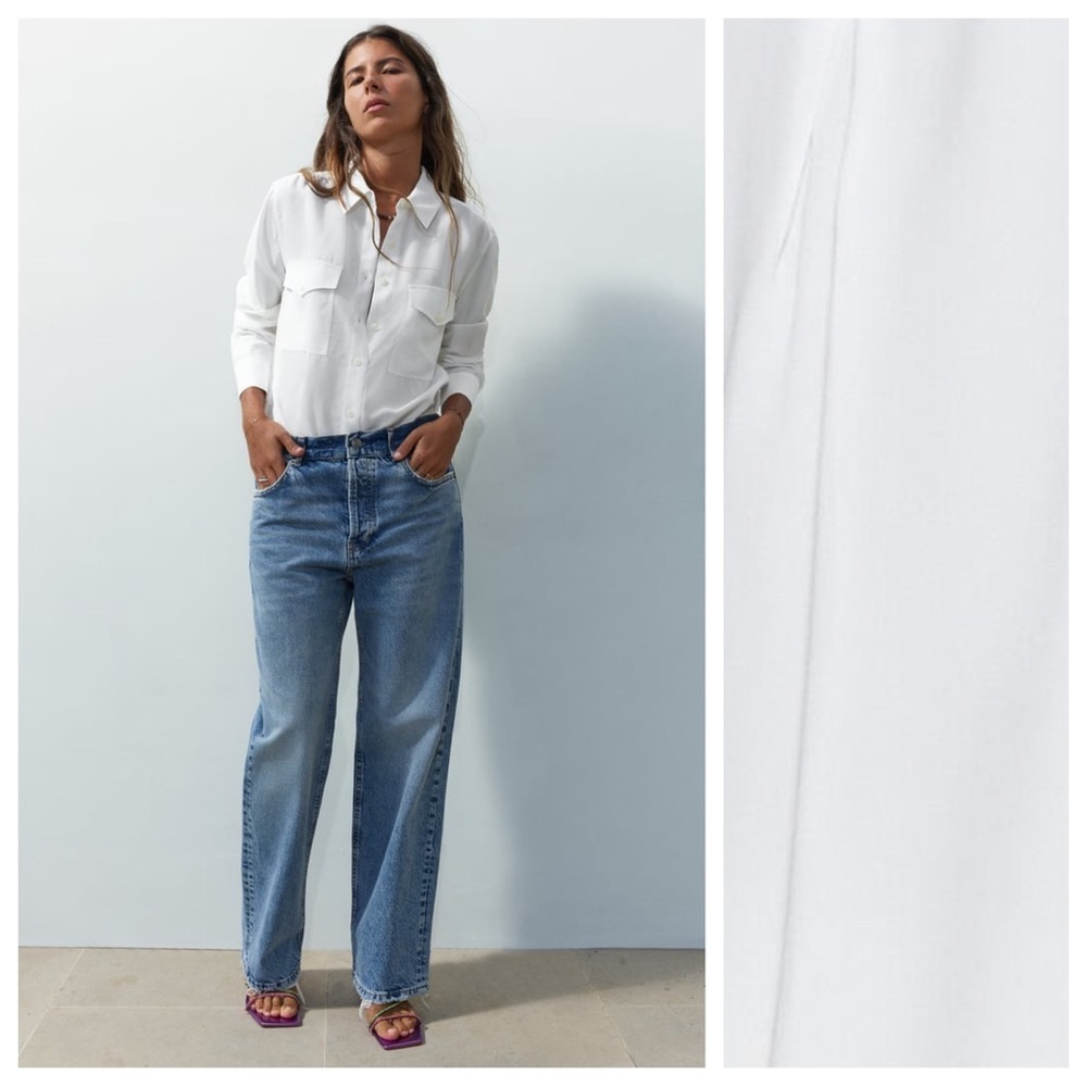 NWT. Zara White Flowy Shirt with Pockets. Size XS. - Picture 4 of 12